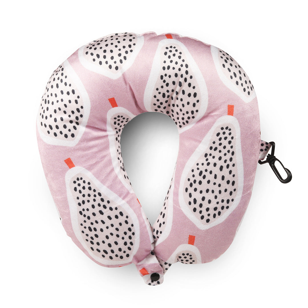 Destinio Microfibre Travel Pillow - Pink Pear | Ergonomic Design, Velvet Soft Fabric, Lightweight with Snap Button