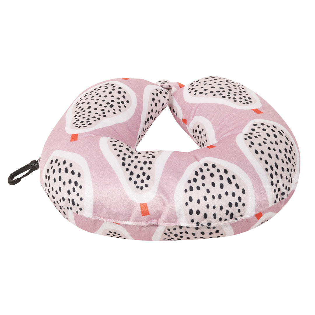 Destinio Microfibre Travel Pillow - Pink Pear | Ergonomic Design, Velvet Soft Fabric, Lightweight with Snap Button