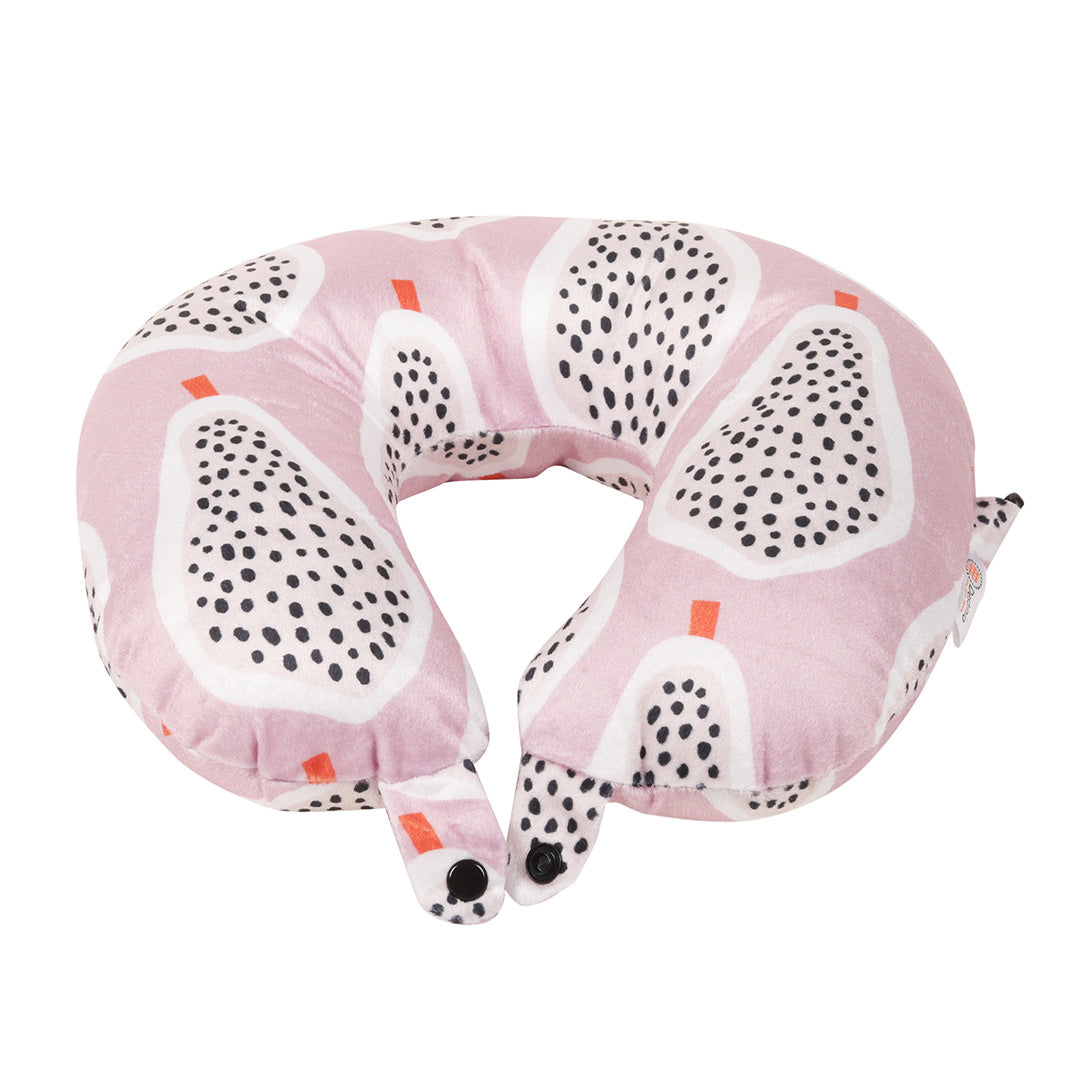 Destinio Microfibre Travel Pillow - Pink Pear | Ergonomic Design, Velvet Soft Fabric, Lightweight with Snap Button