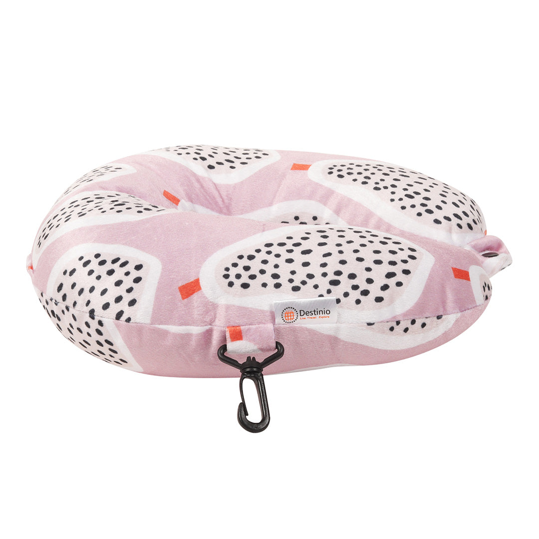 Destinio Microfibre Travel Pillow - Pink Pear | Ergonomic Design, Velvet Soft Fabric, Lightweight with Snap Button