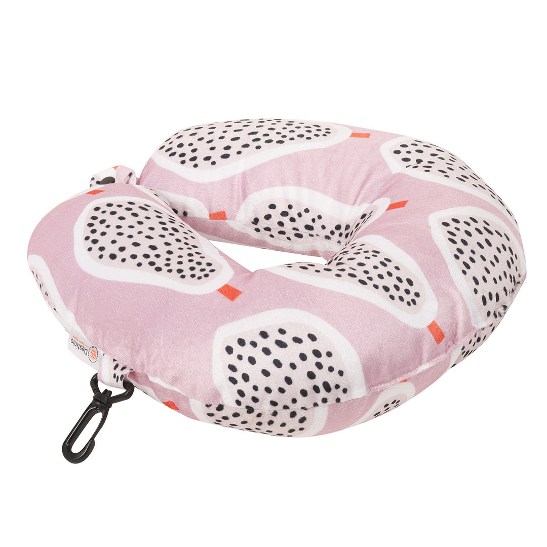 Destinio Microfibre Travel Pillow - Pink Pear | Ergonomic Design, Velvet Soft Fabric, Lightweight with Snap Button