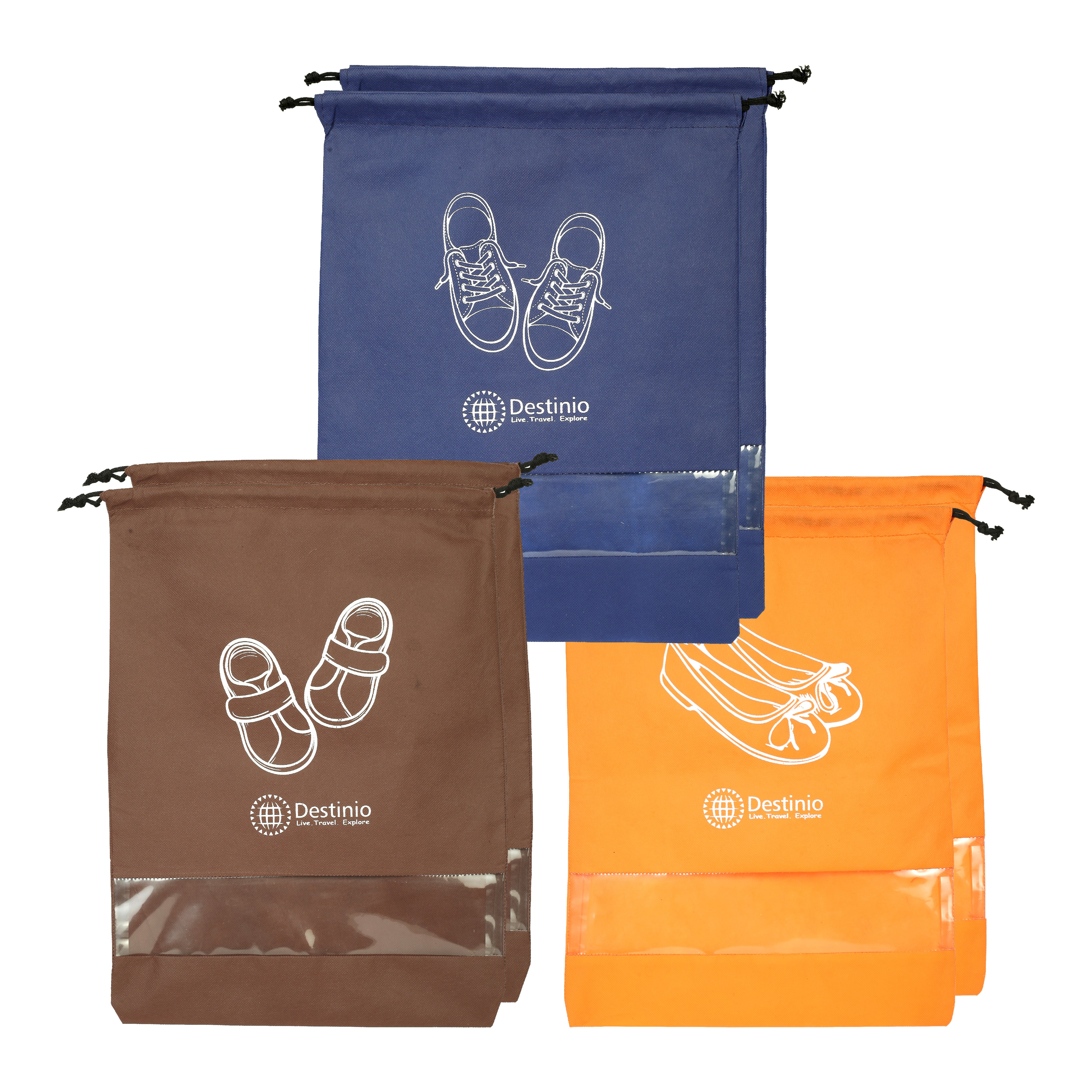 Destinio Shoe Bags Pouches Travel, 6 Pcs in 3 Colors and 3 Designs