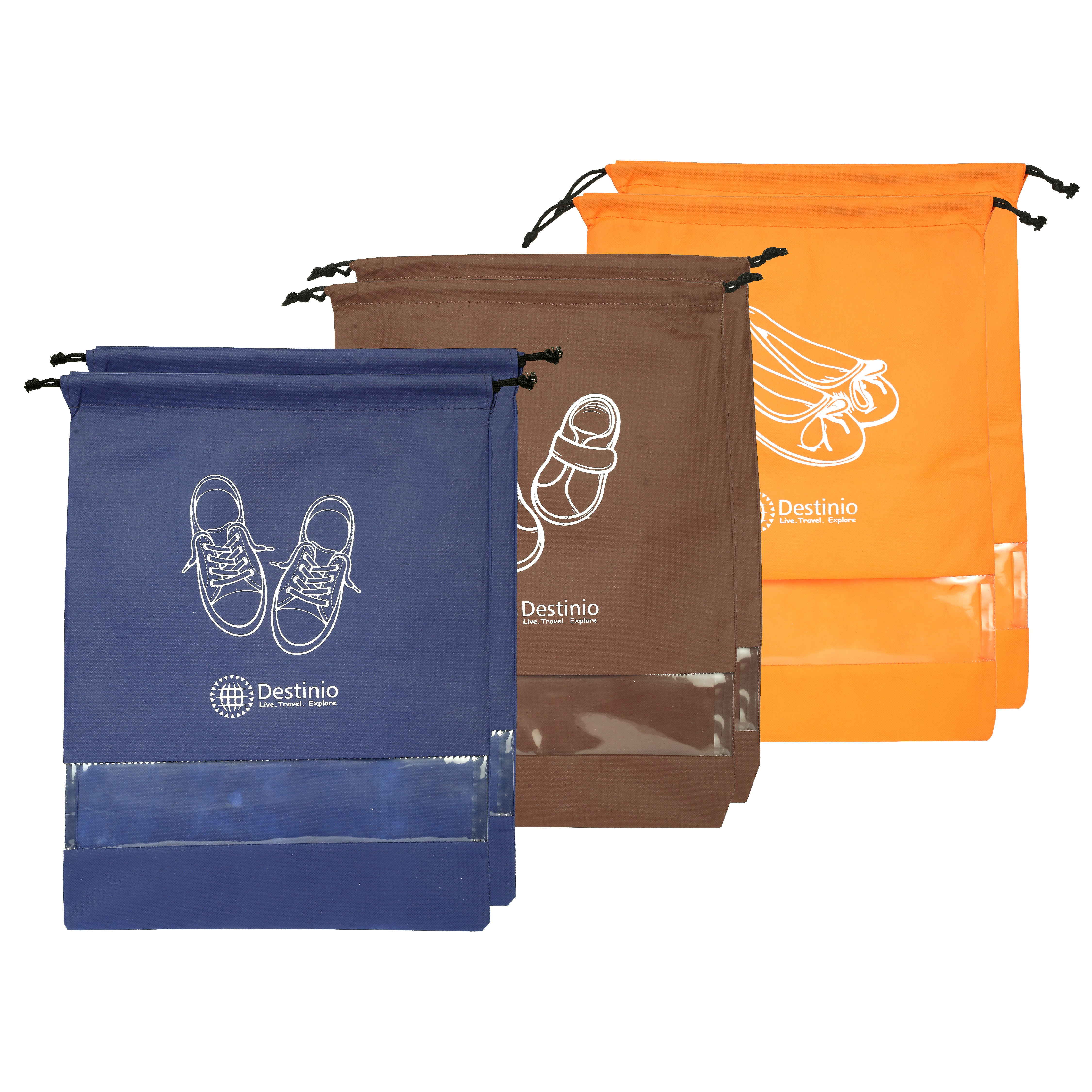 Destinio Shoe Bags Pouches Travel, 6 Pcs in 3 Colors and 3 Designs