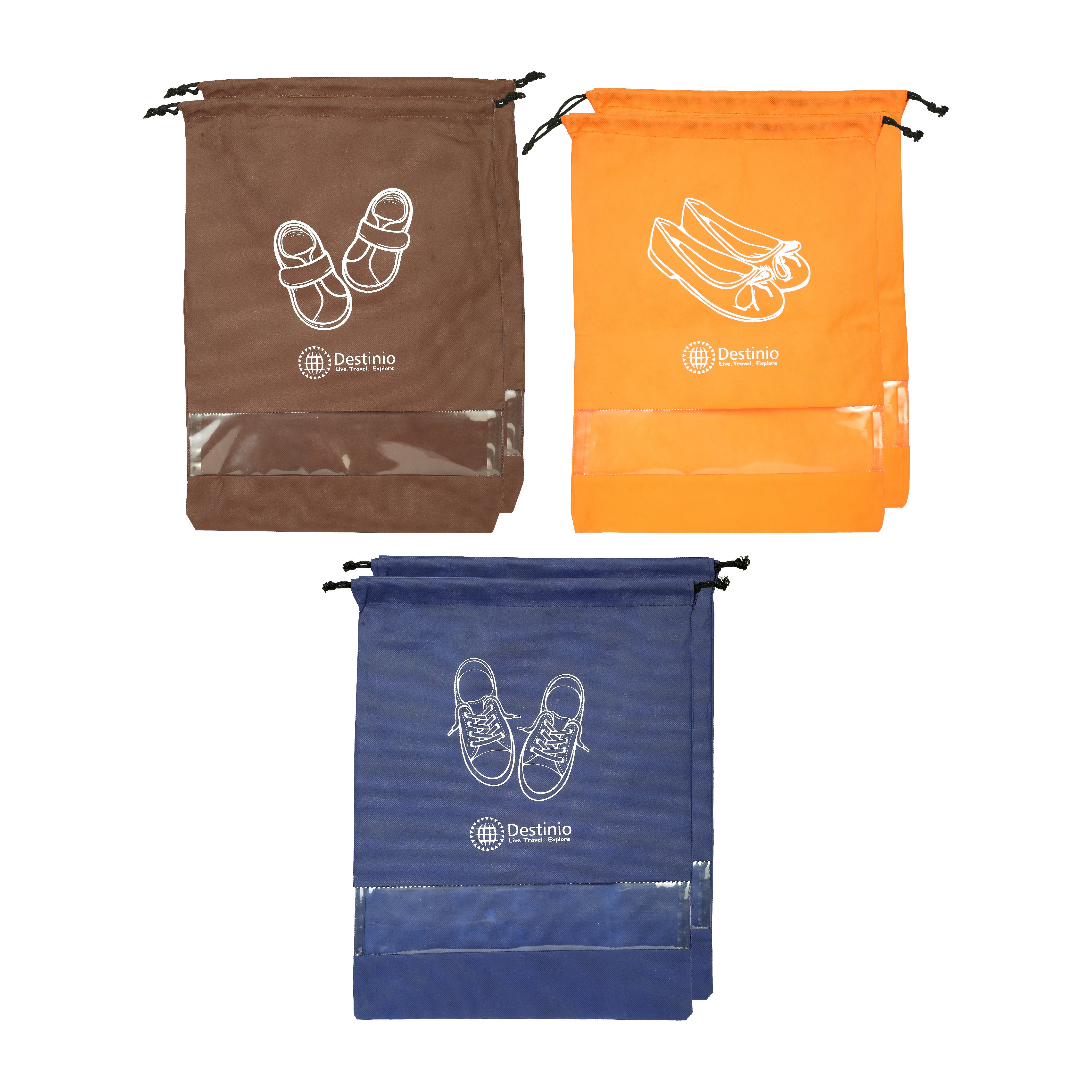Destinio Shoe Bags Pouches Travel, 6 Pcs in 3 Colors and 3 Designs