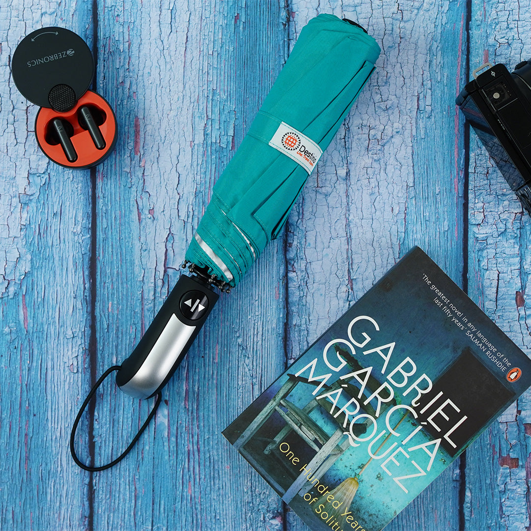 Destinio Teal Umbrella | 3-Fold Automatic, Windproof, Compact Design with 10 Fiberglass Ribs