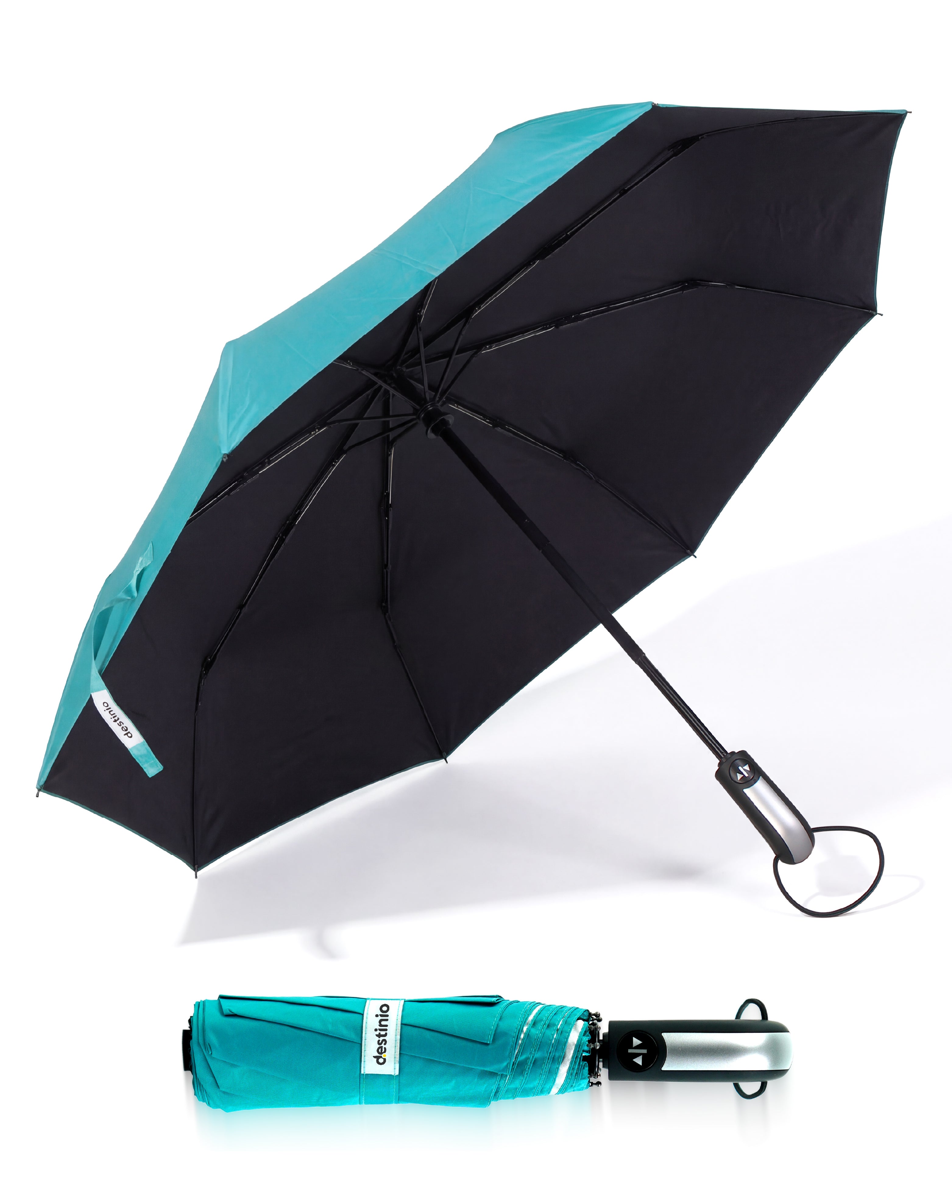 Destinio Teal Umbrella | 3-Fold Automatic, Windproof, Compact Design with 10 Fiberglass Ribs