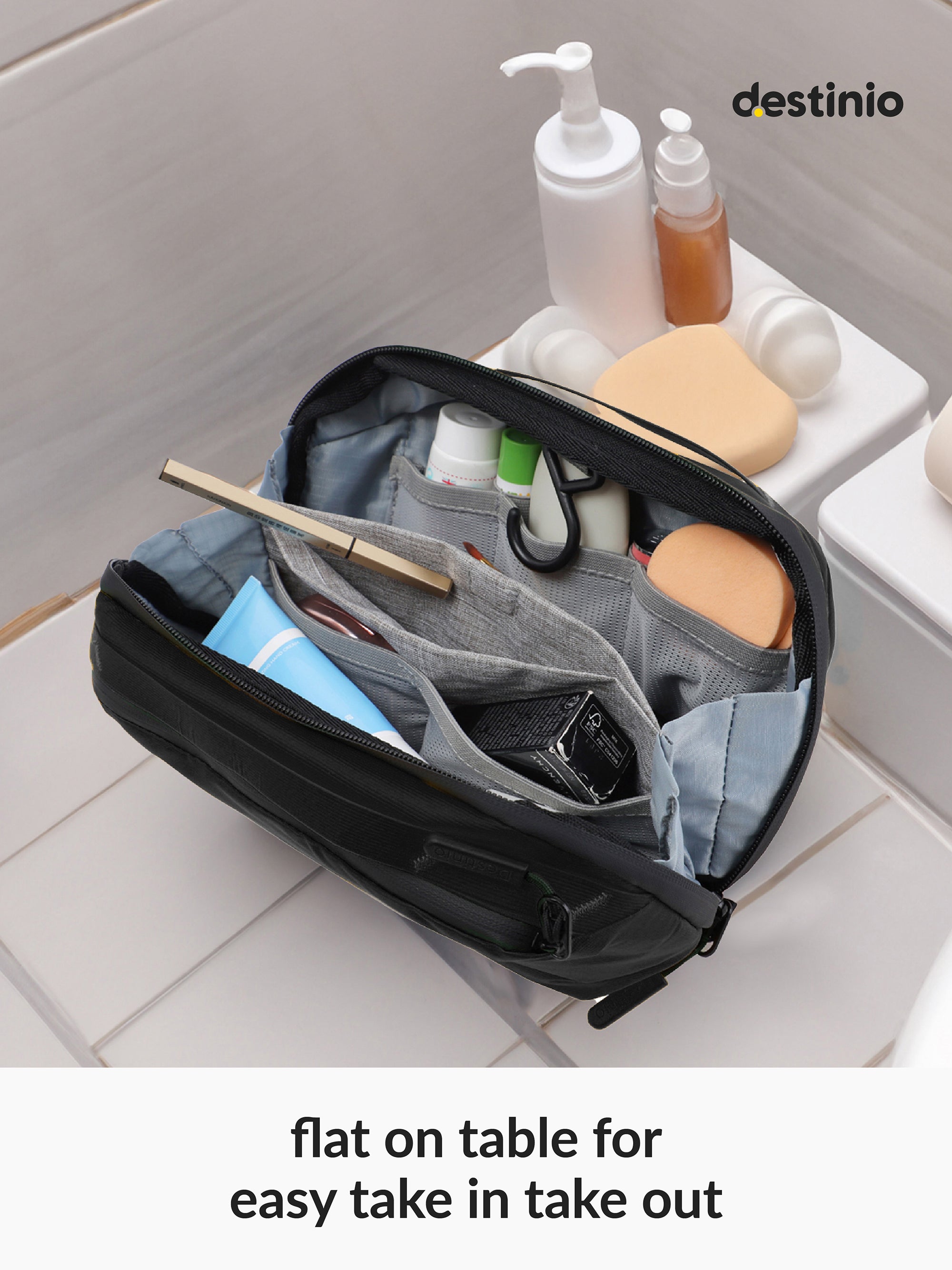 Destinio Premium Toiletry Bag | Waterproof Nylon, Large Storage, Compact Design