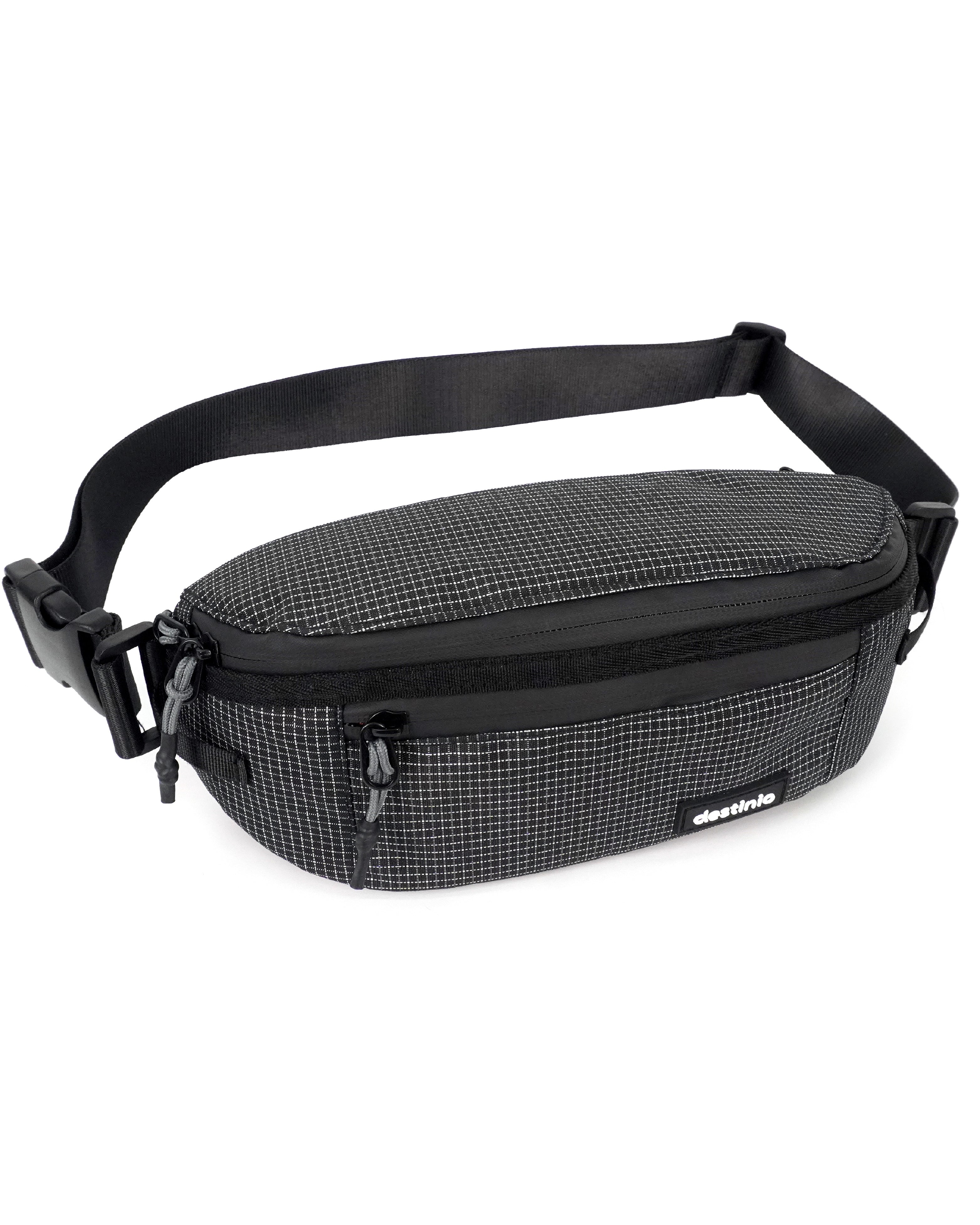 Destinio Waist Bag for Men & Women, Travel Waist Pouch & Fanny Pack with Waterproof Zippers, Back Pocket, Anti-Theft Design, Key Holder, Adjustable Crossbody Strap (Grey Zipper)