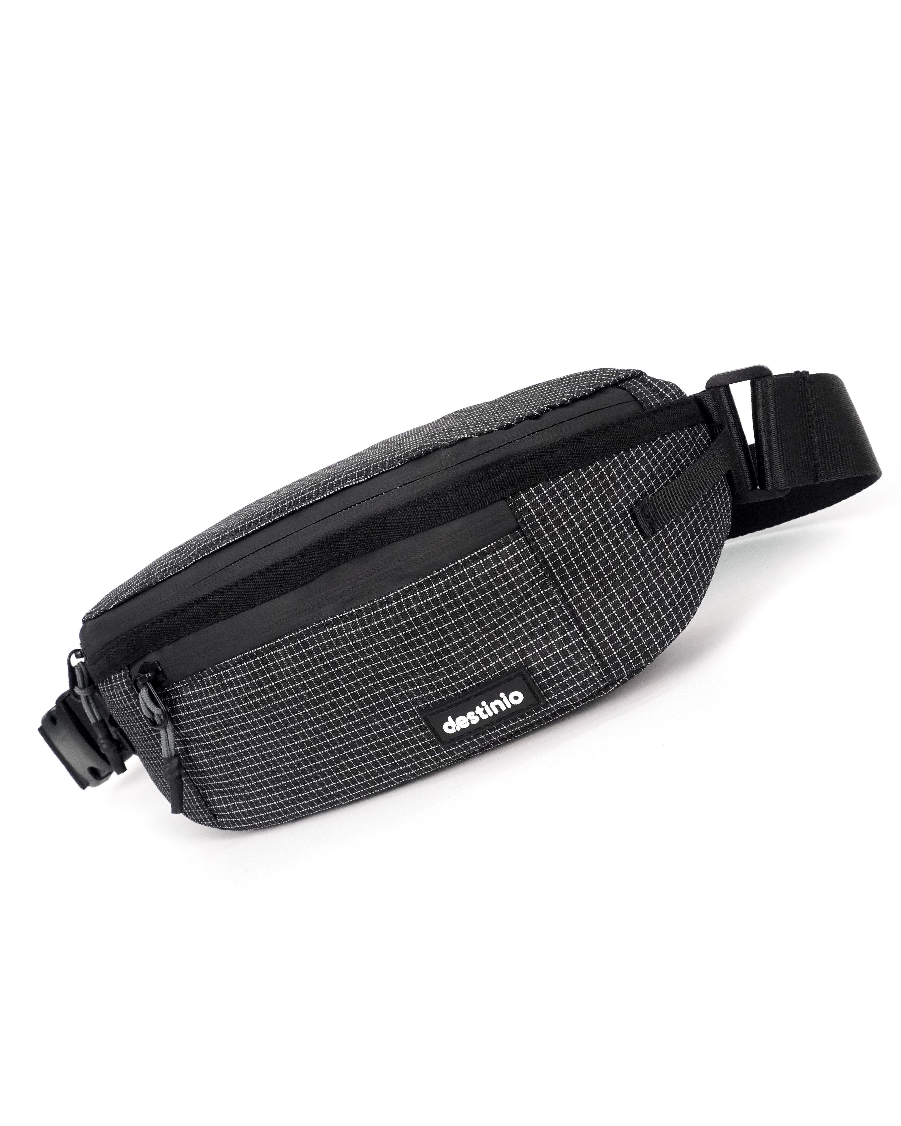 Destinio Waist Bag for Men & Women, Travel Waist Pouch & Fanny Pack with Waterproof Zippers, Back Pocket, Anti-Theft Design, Key Holder, Adjustable Crossbody Strap (Grey Zipper)