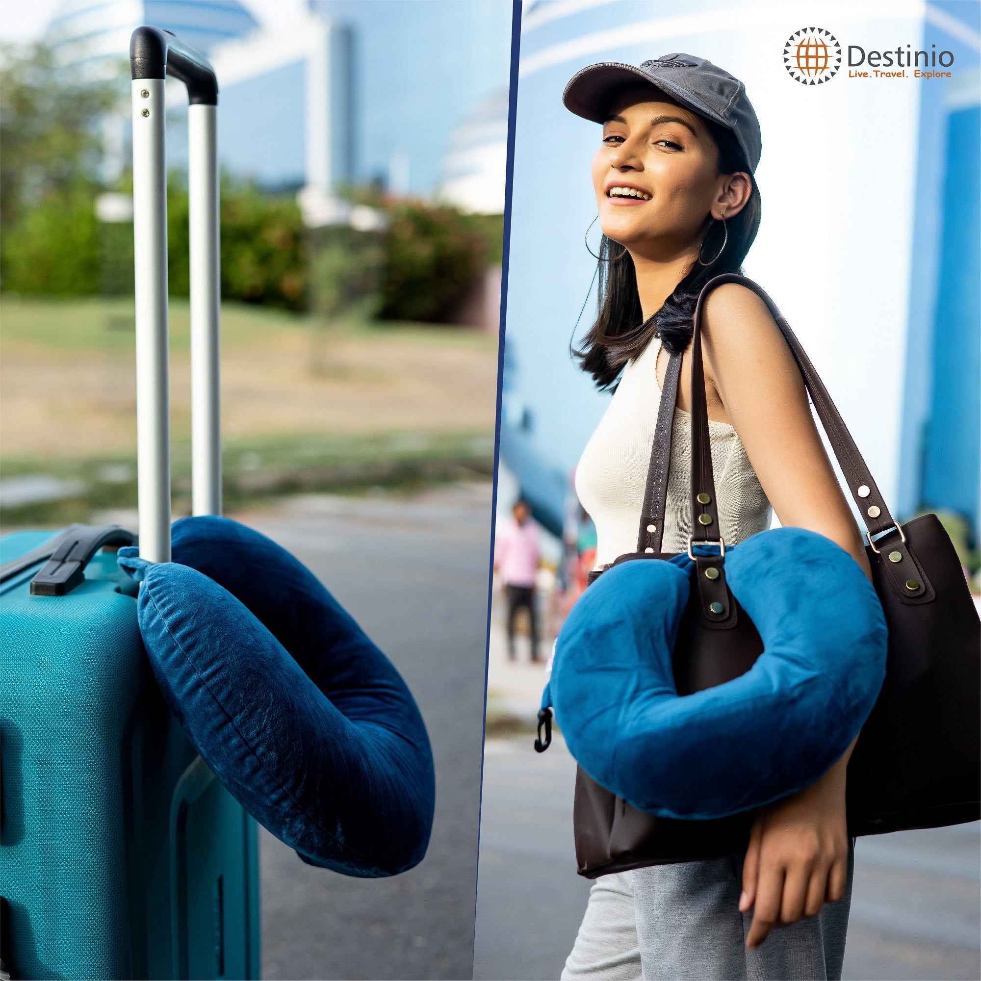Buy Destinio Neck Pillow and Eye Mask Set (Solid Blue) - Easy Travel Use