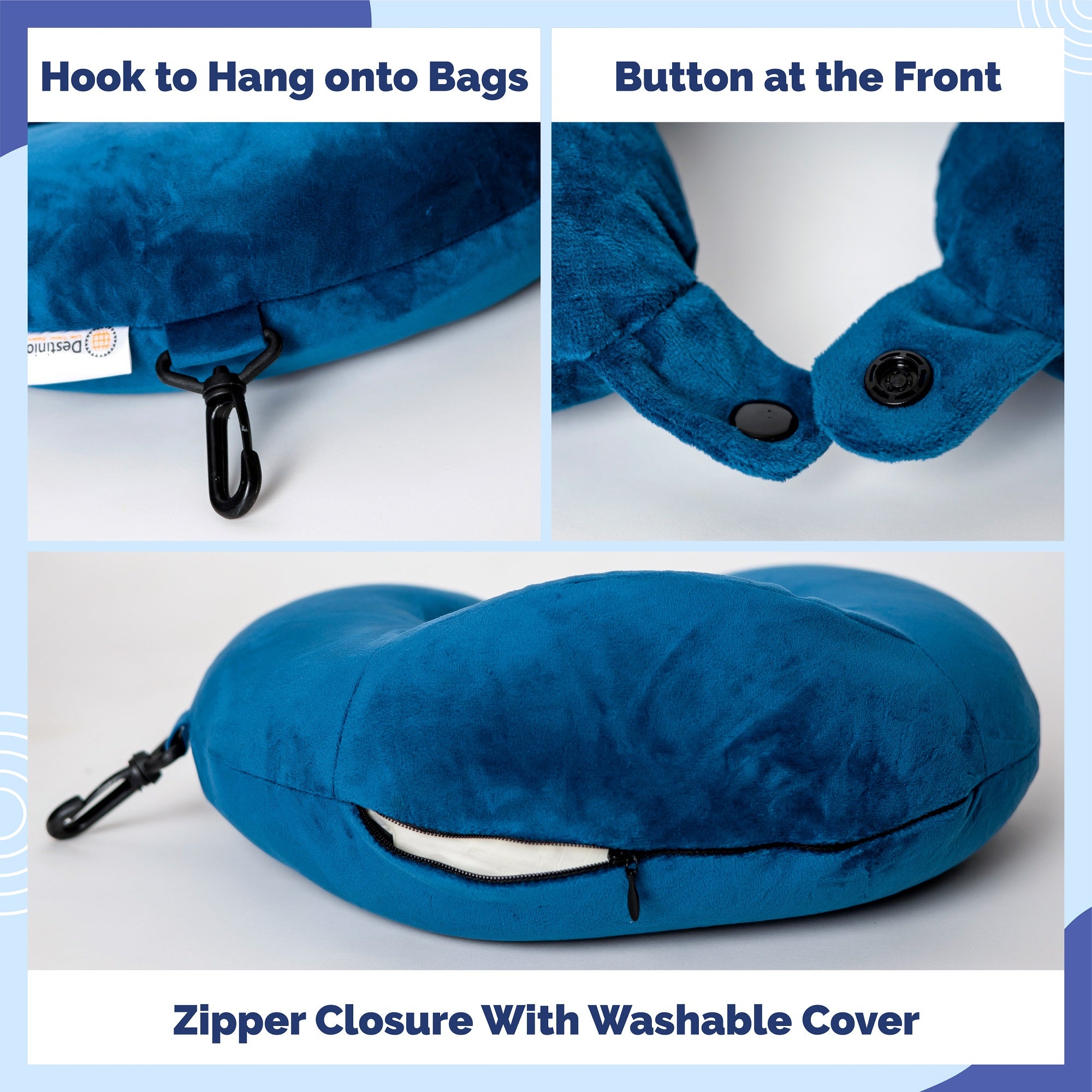 Buy Destinio Neck Pillow and Eye Mask Set (Solid Blue) - Features