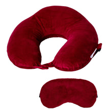 Load image into Gallery viewer, Buy Destinio Neck Pillow and Eye Mask Set (Solid Red)
