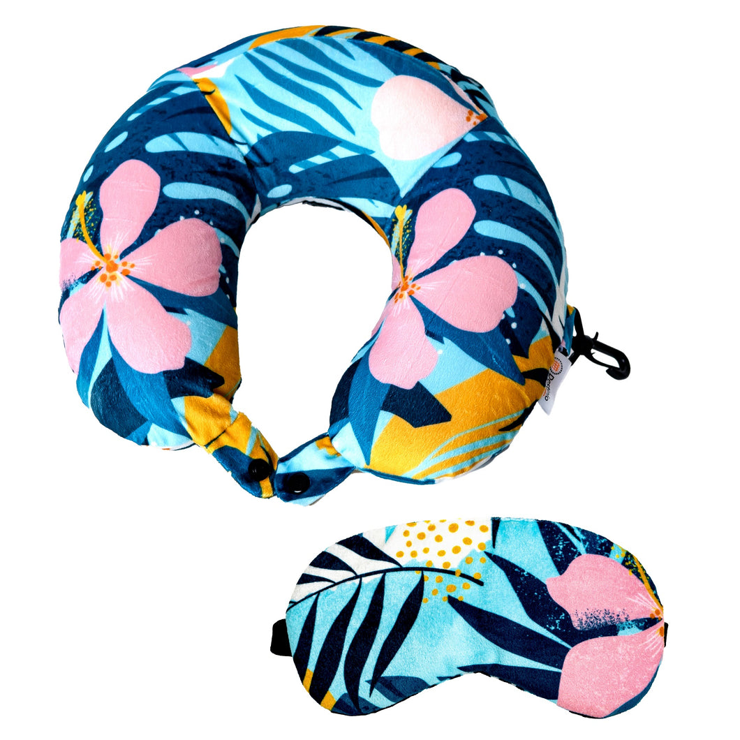 Buy Destinio Printed Neck Pillow and Eye Mask Set (Floral)
