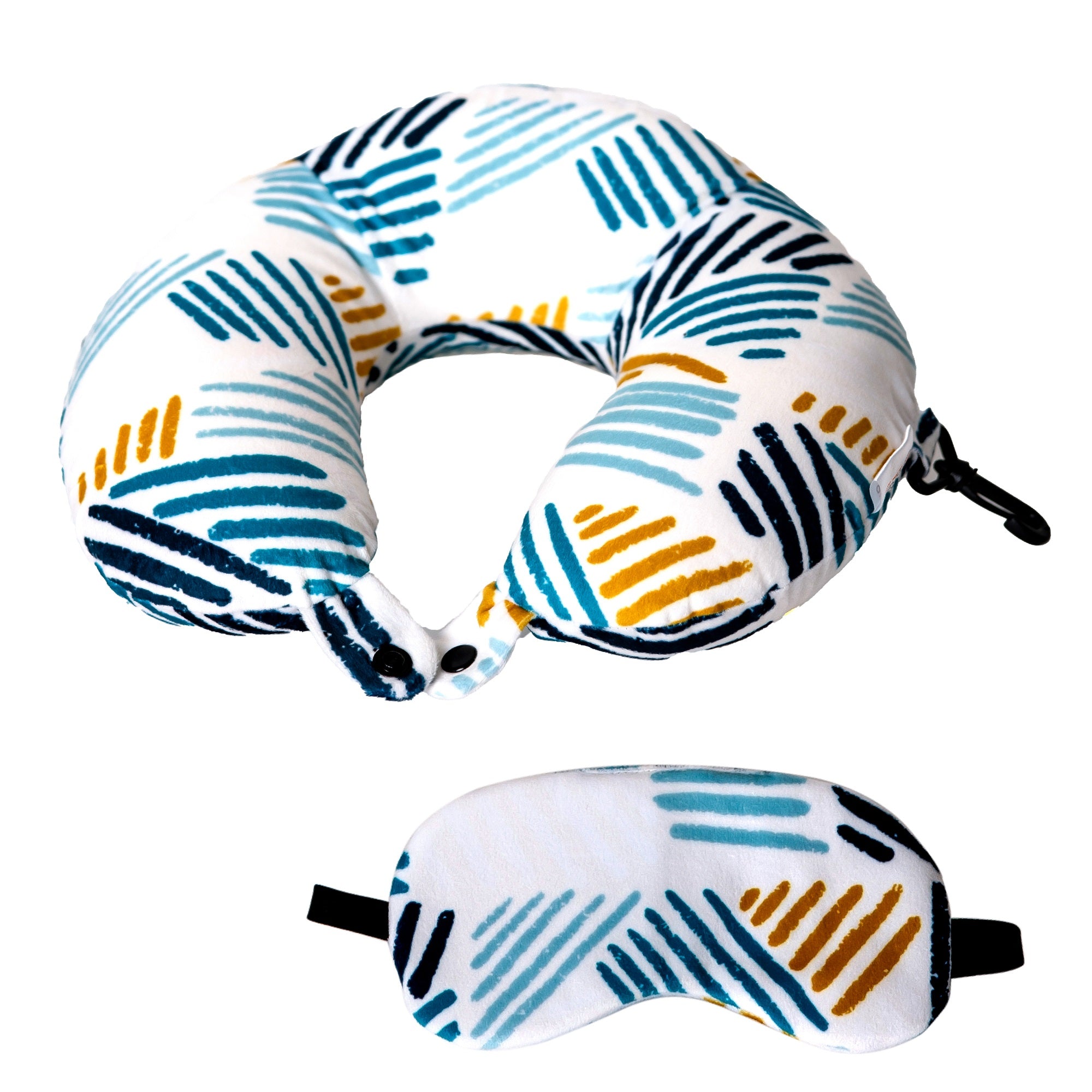 Buy Destinio Neck Pillow & Eye Mask Set Printed White Geometric Lines