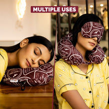 Load image into Gallery viewer, Buy Destinio Printed Neck Pillow and Eye Mask Set (Maroon Stamps) - Multi Use
