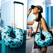 Load image into Gallery viewer, Buy Destinio Printed Neck Pillow and Eye Mask Set (Travel Icons) - Easy Travel Use
