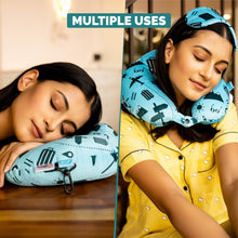 Load image into Gallery viewer, Buy Destinio Printed Neck Pillow and Eye Mask Set (Travel Icons) - Multi Use
