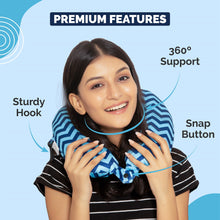 Load image into Gallery viewer, Buy Destinio Travel Neck Pillow in Dark Blue Waves Print - Premium Features - Destinio.in
