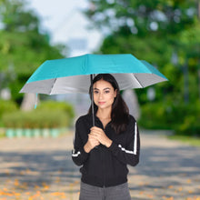 Load image into Gallery viewer, Buy Destinio UV Coated Umbrella 21 Inches 3 Fold Teal Blue Online at Destinio.in - Model Image with Product
