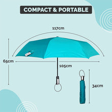 Load image into Gallery viewer, Buy Destinio UV Coated Umbrella 21 Inches 3 Fold Teal Blue Online at Destinio.in - Size Dimensions
