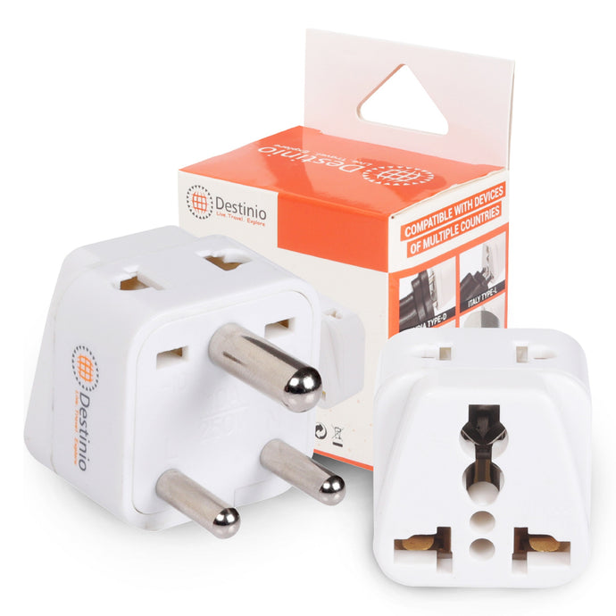 Destinio World to India (Type D) Travel Adapter Plug, White, Pack of 2