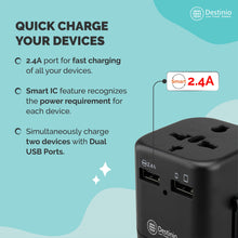 Load image into Gallery viewer, Buy Premium Universal Travel Adapter - Quick Charge 2.4A Port- Destino.in
