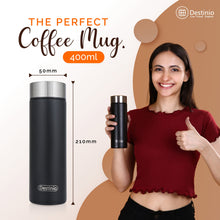 Load image into Gallery viewer, Destinio Insulated Travel Coffee Mug Flask, 400 ML - Black, Stainless Steel
