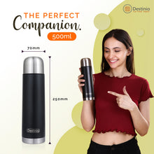 Load image into Gallery viewer, Destinio Insulated Vacuum Flask Bottle, 500 ML - Black, Stainless Steel
