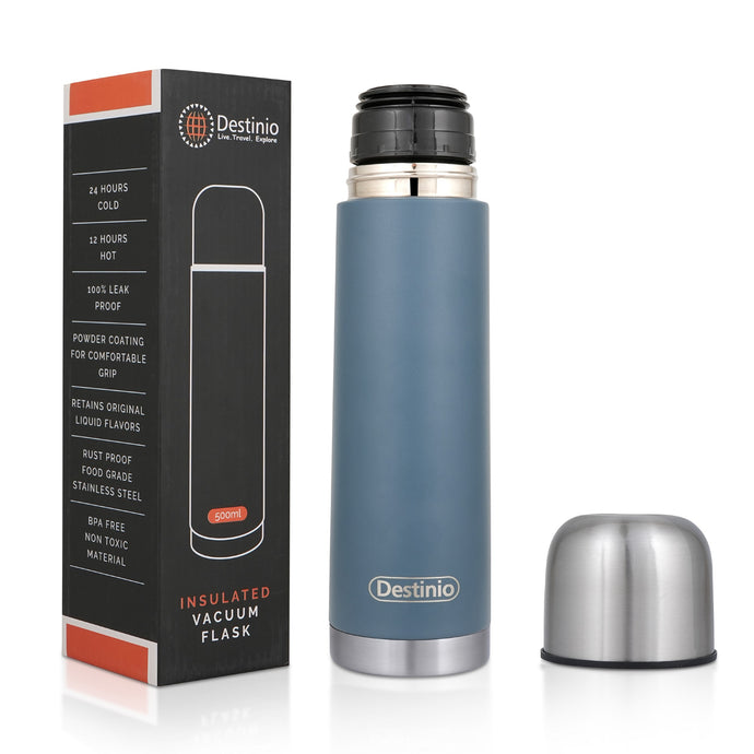 Destinio Insulated Vacuum Flask Water Bottle, 500 ML - Blue, Stainless Steel