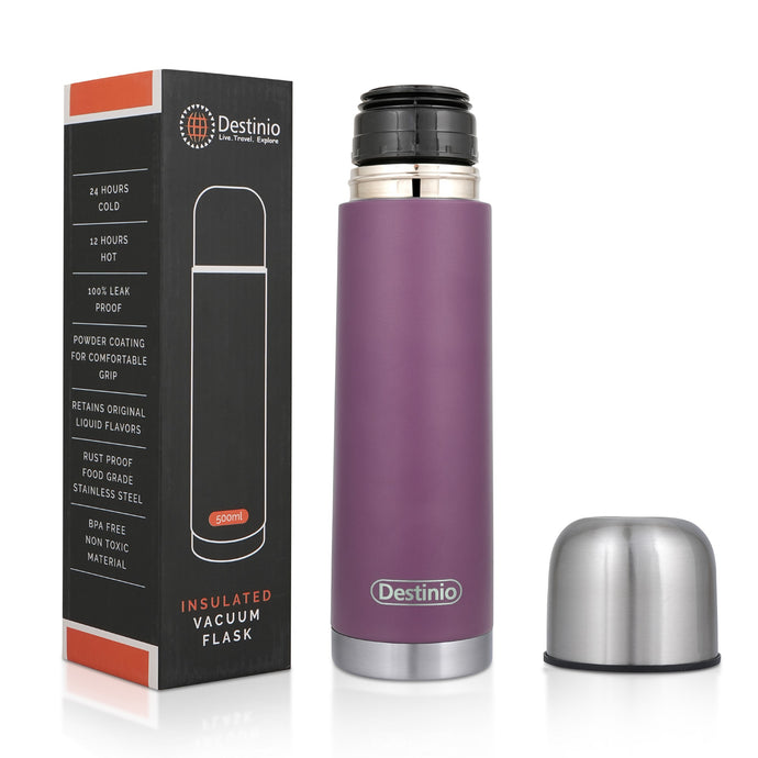Destinio Insulated Vacuum Flask Bottle, 500 ML - Purple, Stainless Steel