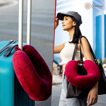 Load image into Gallery viewer, Destinio Neck Pillow and Eye Mask Set (Solid Red) - Easy Travel Pillow
