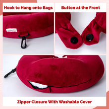 Load image into Gallery viewer, Destinio Neck Pillow and Eye Mask Set (Solid Red) - Features
